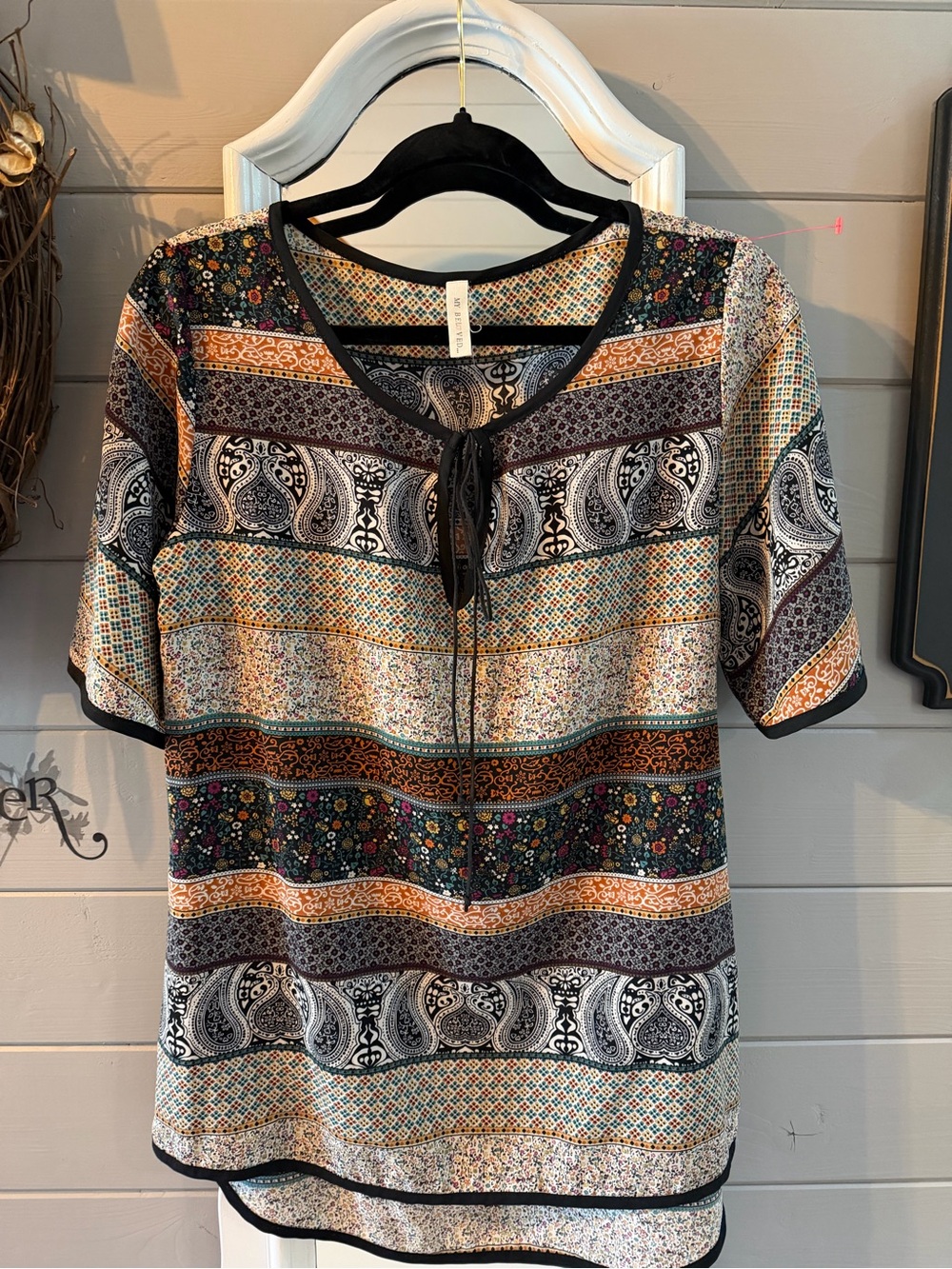 My Beloved Multicolor Boho Stripe Tie-Front Tunic